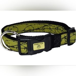 Hamilton Dog Collar Nylon Ribbon Overlay  18" to 26" Green barbed wire